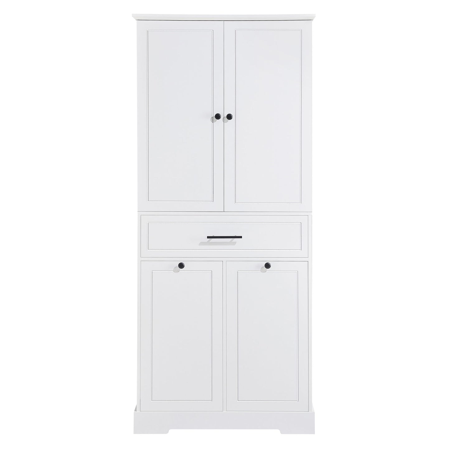 Freestanding Bathroom Storage Cabinet With Doors, Drawers, And Tilt Out Laundry Hamper - White