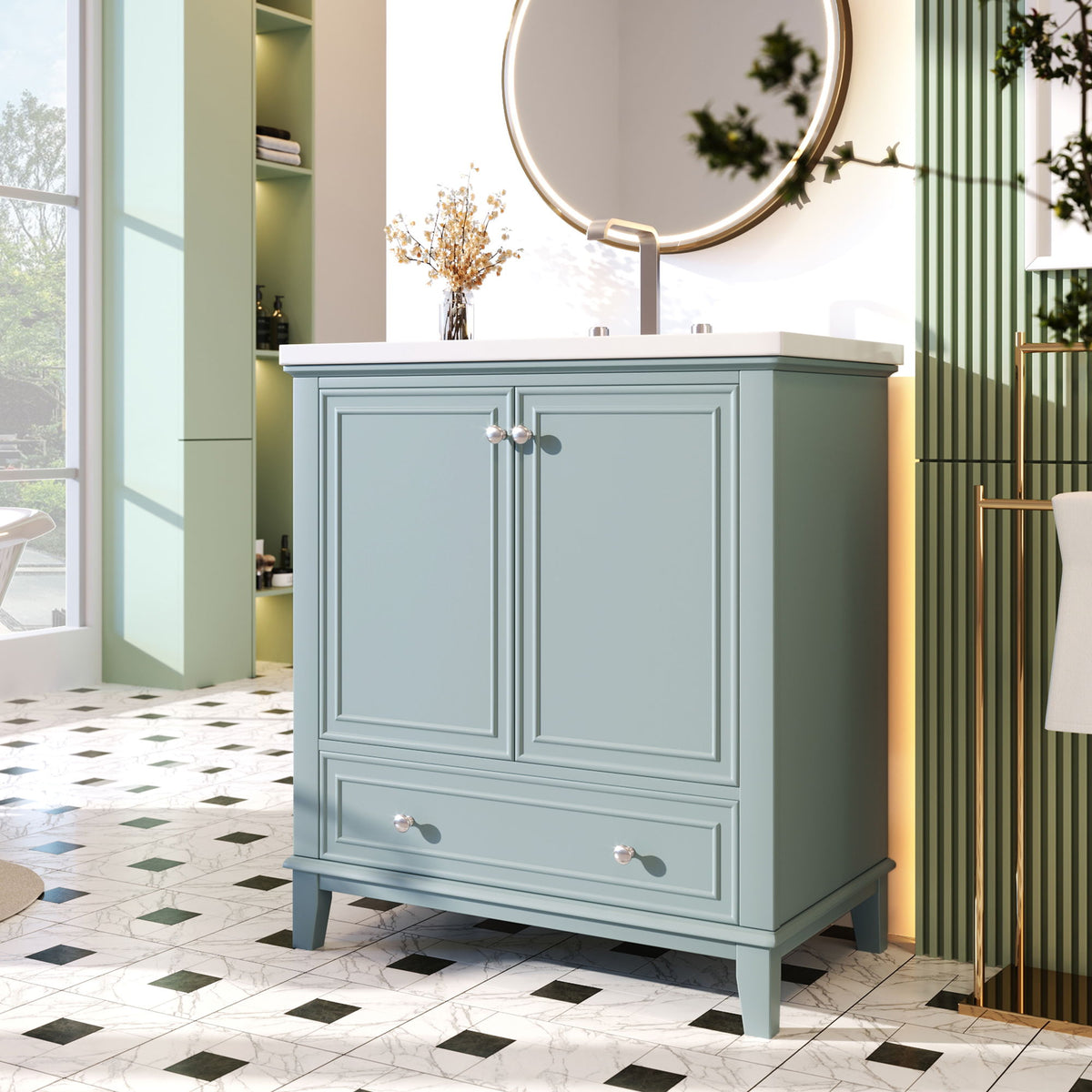 Modern Bathroom Vanity With Sink Combo, Multi Functional Cabinet With Doors And Drawer