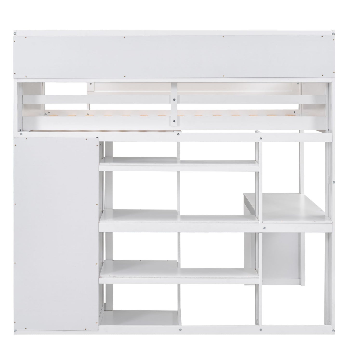 Loft Bed With Built In Desk, Storage Shelves, And Wardrobe