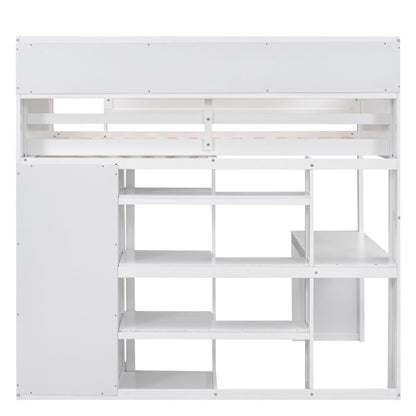 Loft Bed With Built In Desk, Storage Shelves, And Wardrobe