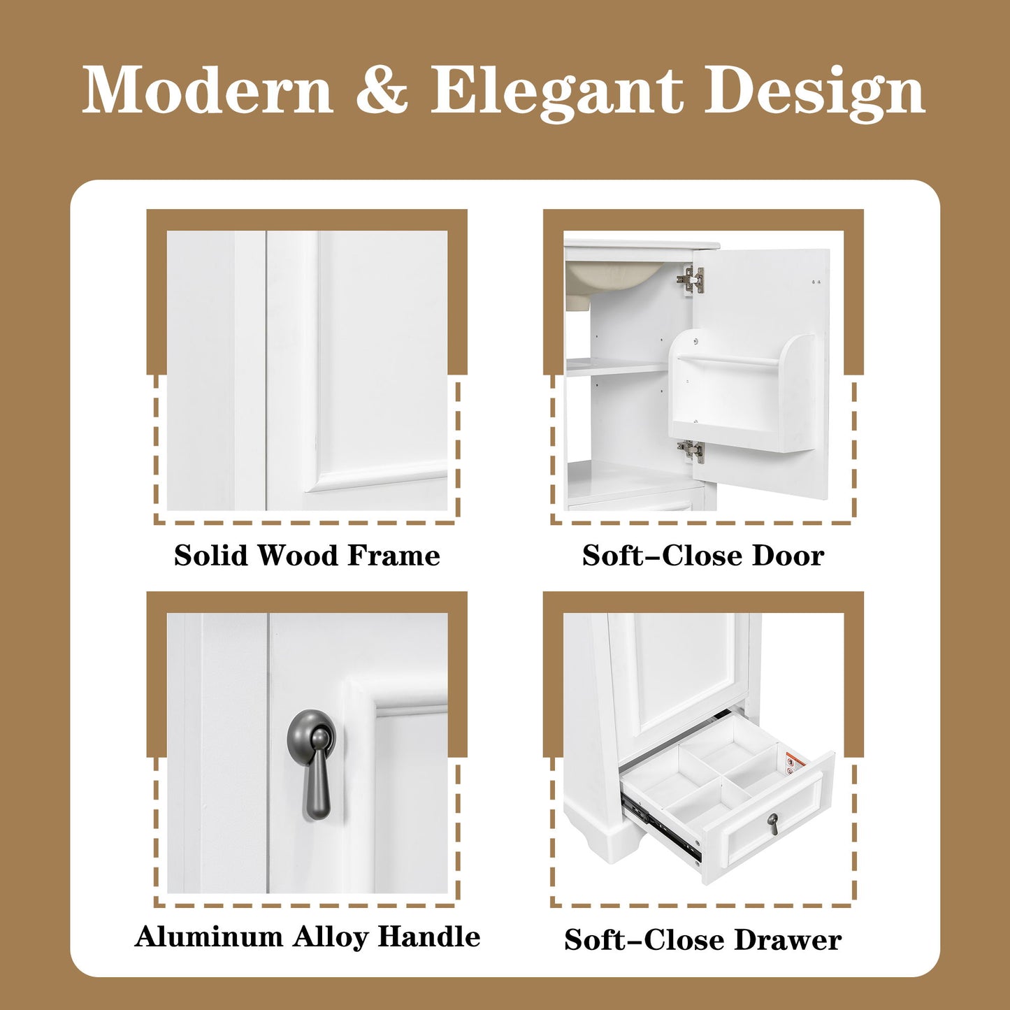 Bathroom Vanity With Sink, Soft Close Door, Adjustable U-Shaped Shelf