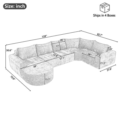 U-Shaped Oversized Modular Cloud Sectional Sofa With Deep Seat For Living Room