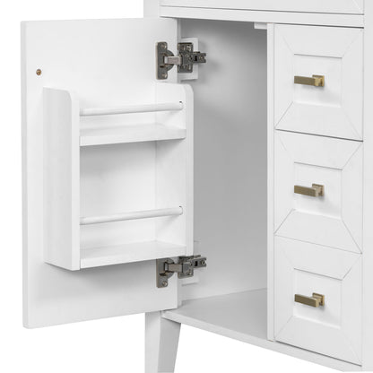 Bathroom Vanity With Sink, 3 Drawers & Cabinet With 2 Tier Door Storage Rack, Soft Close Doors & Drawers