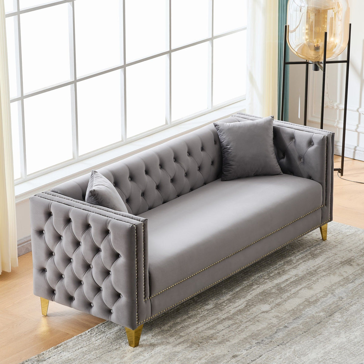 Deep Seat Sofa With Button Nailhead, Square Arm Couches