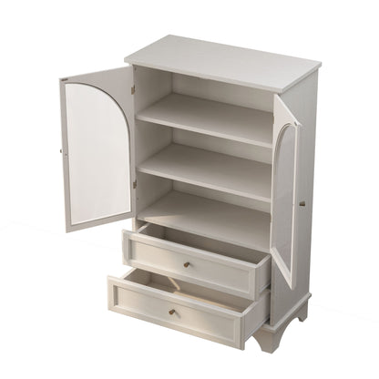 Glass Door Display Case With 2 Drawers And Adjustable Shelf