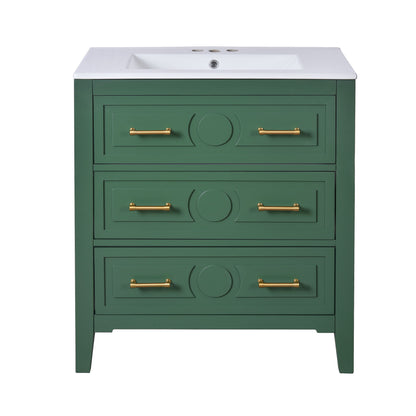 Retro Bathroom Vanity With Sink Combo, Free Standing Single Set With 3 Drawers