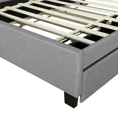 Upholstered Platform Bed With Storage Headboard, Trundle & 2 Drawers And A Set Of Sockets & USB Ports