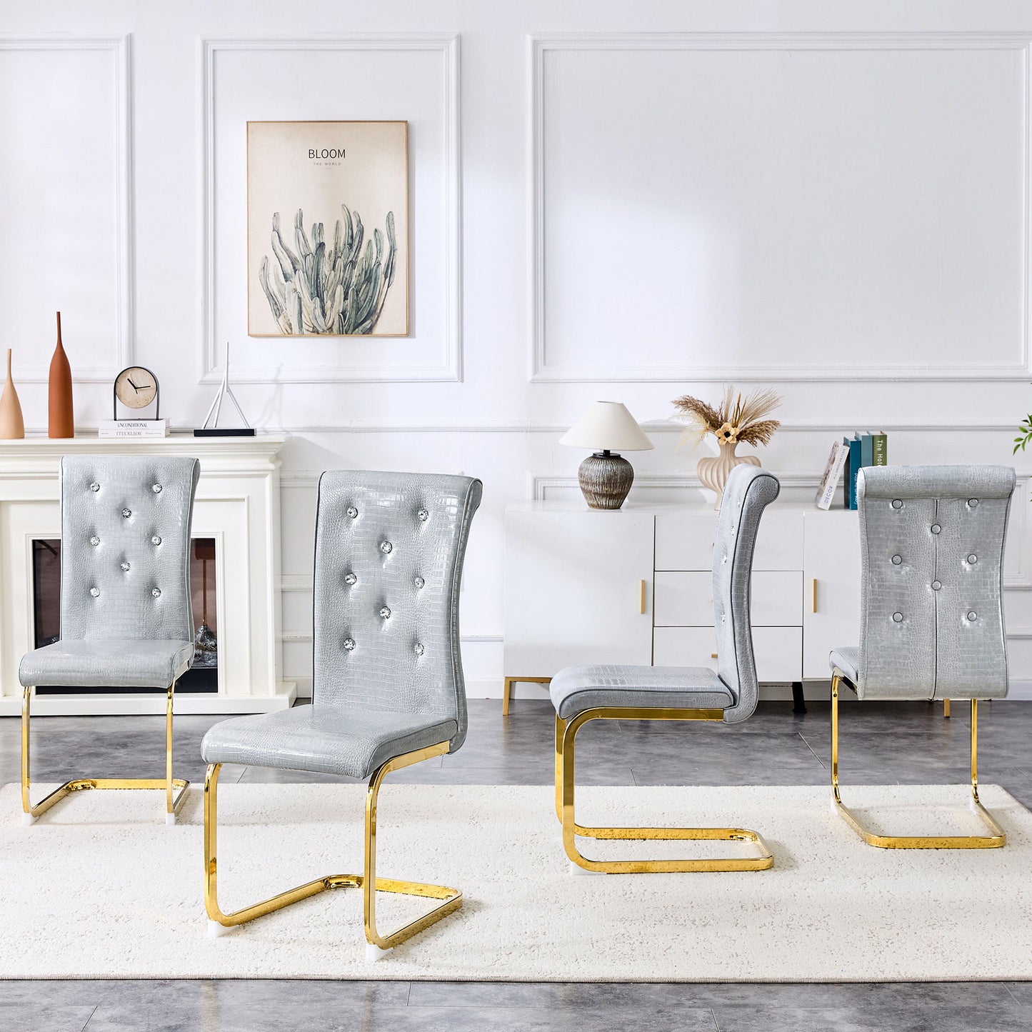 Elegant Design Alligator Skin Upholstered Dining Chairs