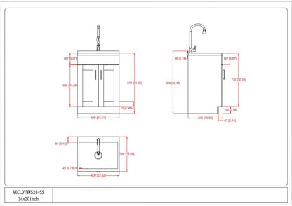 Shaker - Modern Wide, Laundry Cabinet With Faucet And Stainless Steel Sink