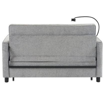 Pull-Out Sleeper Sofa With Reversible Backrest Cushion, Side Pockets, 2 USB Ports And A Phone Holder For Living Room
