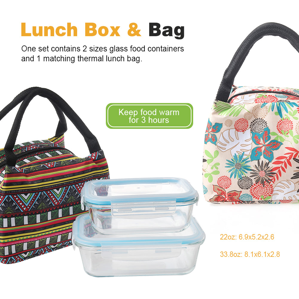 Delight King Insulated Lunch Bag – Insulated Lunch Bags for Women with Food Containers and Lids – Waterproof Lunch Tote Bag for Camping, Picnic, Trip – Heat-Resistant Borosilicate Glass Containers