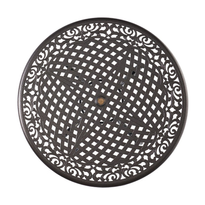 Tranquilius - Outdoor Round Dining Table With Lattice Tabletop, Umbrella Hole And Curved Legs