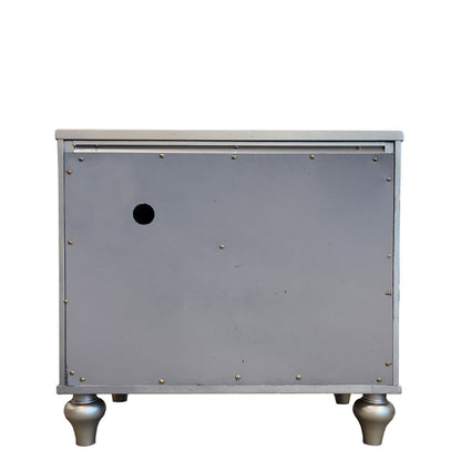 2 Drawer Nightstand With Diamond Patterned Fronts - Silver