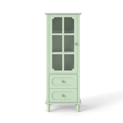 Minimalism Buffet Cabinet With Glass Doors And Double Drawer