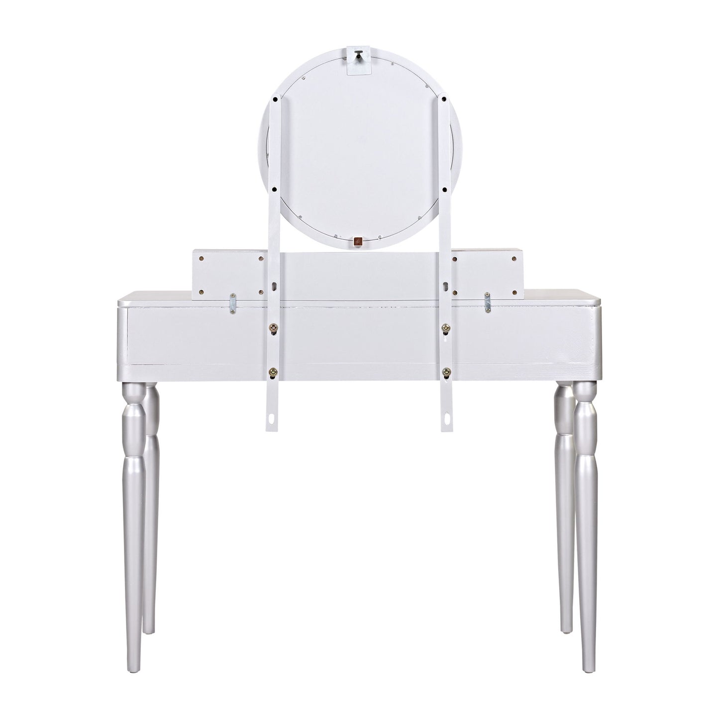 Luxury Vanity Desk With Round Mirror Height Adjustable Dressing Table Set Engineered Wood - Silver