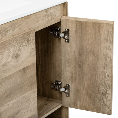 Bathroom Vanity Cabinet With Sink, Sliding Drawer, Soft Closing Door, Open Shelf - Natural Wood