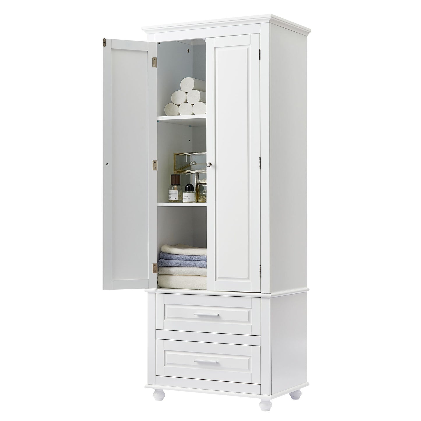 Tall Storage Cabinet With 2 Drawers For Bathroom