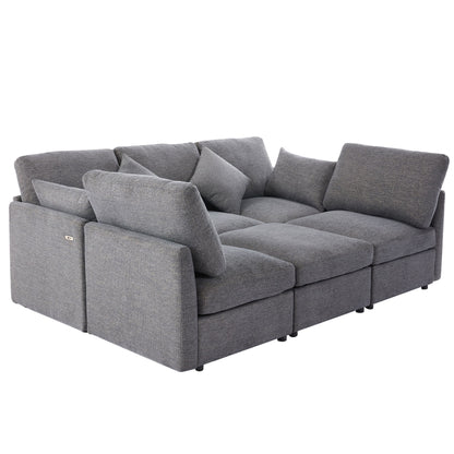 Sectional Sofa Modular U-Shaped With Ottoman & USB Ports