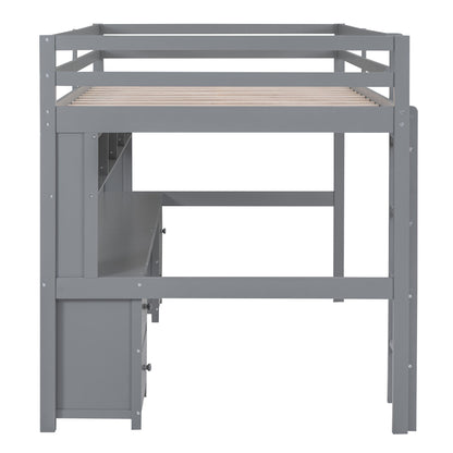 Loft Bed With Desk, Cabinets, Drawers, Charging Station And Bedside Tray