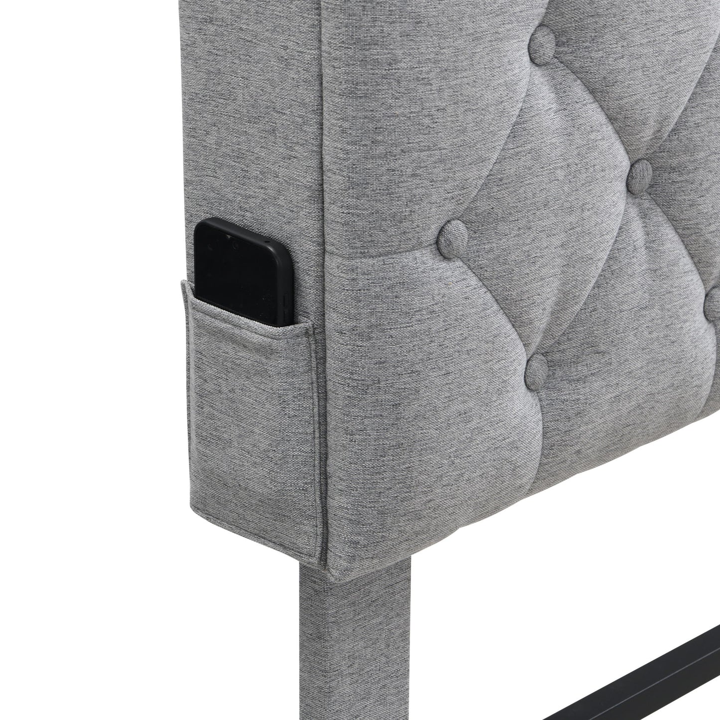 Modern Upholstered Platform Bed Frame With Button Tufted Headboard And USB Ports