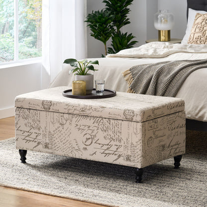 Parisian Upholstered Fabric Storage Ottoman - Beige / Reclaimed Natural