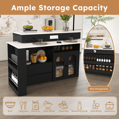 Kitchen Island With Extendable & Rotating Table