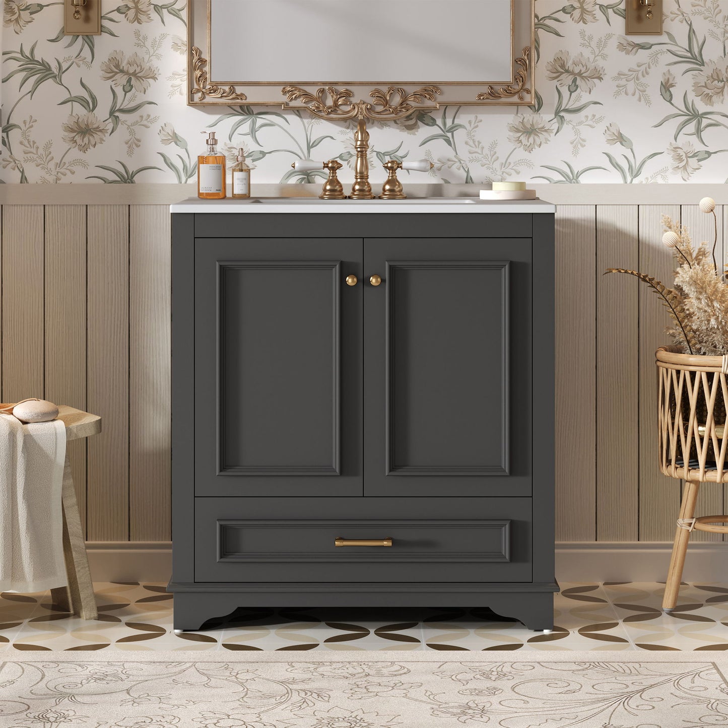 Bathroom Vanity With Sink, Cabinet & 2 Soft Closing Doors & Adjustable Shelf