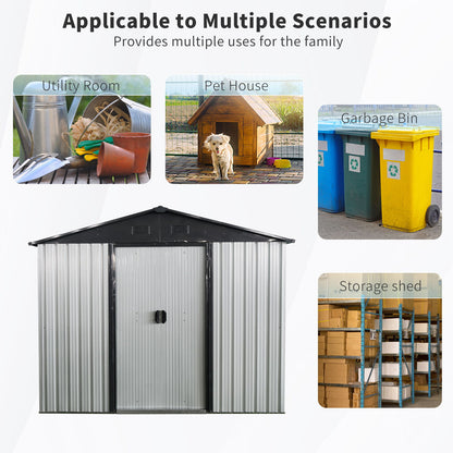 8Ft X 4Ft Outdoor Metal Storage Shed With Window And Metal Foundation For Backyard, Patio, Lawn
