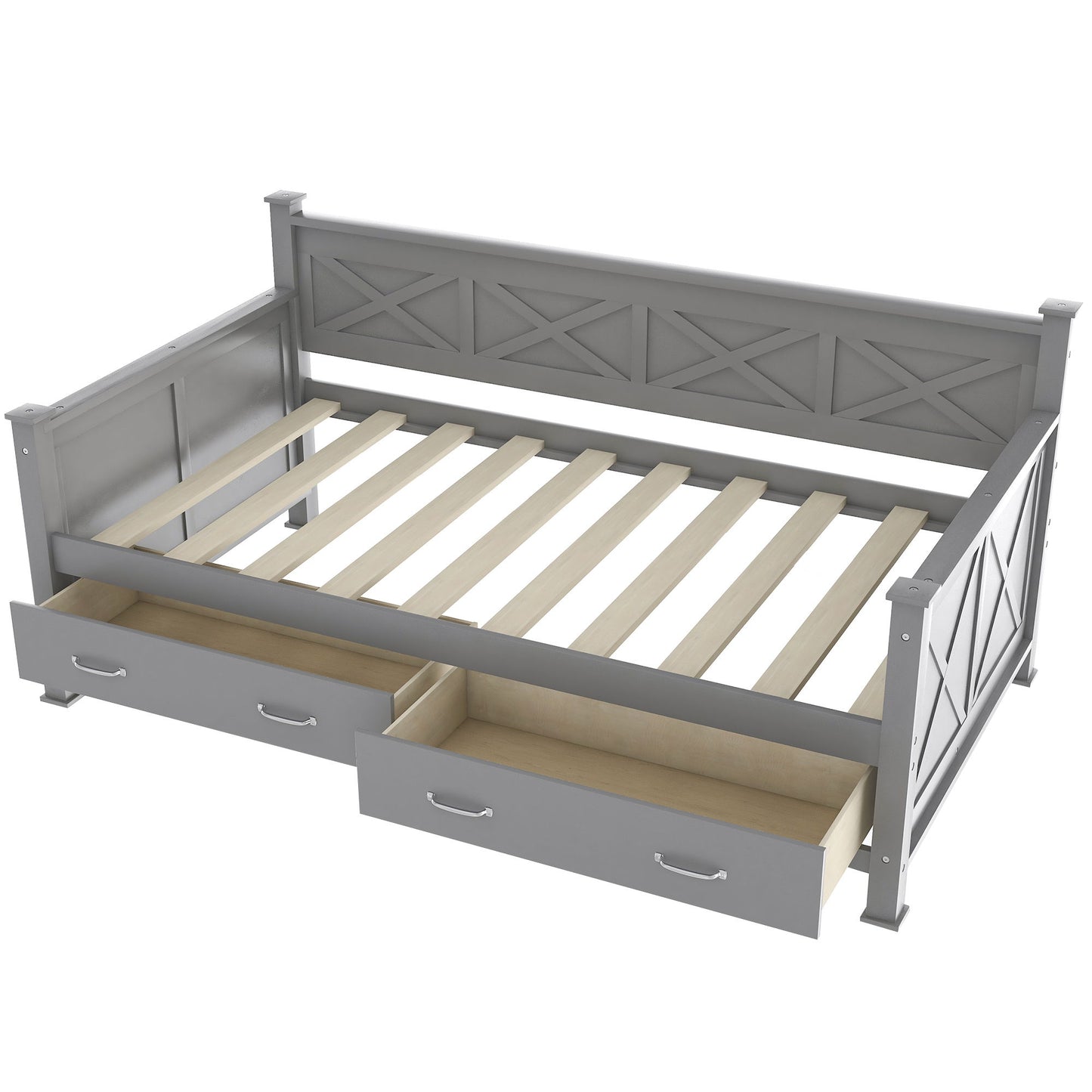 Modern Daybed With 2 Large Drawers, X Shaped Frame