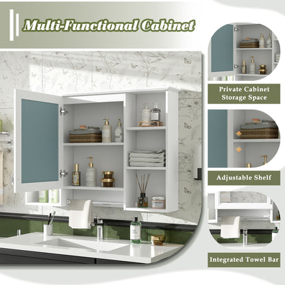 3 In 1 Modern Bathroom Mirror Cabinet With Adjustable Shelf, Soft Close Door, High Definition Mirror & Towel Bar
