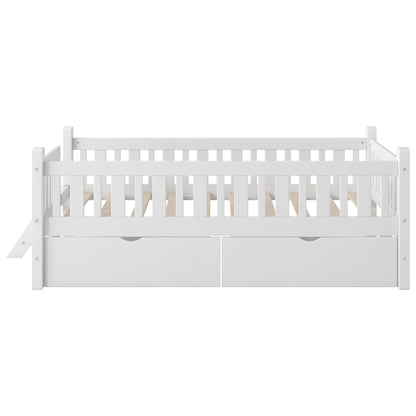 Platform Bed With Guardrail And 2 Drawers