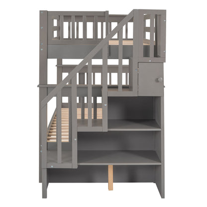 Stairway Bunk Bed With Storage And Guard Rail For Bedroom
