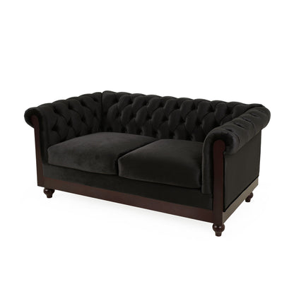 Chesterfield Loveseat Sofa, 2 Person Rolled Arm Upholstered Couch