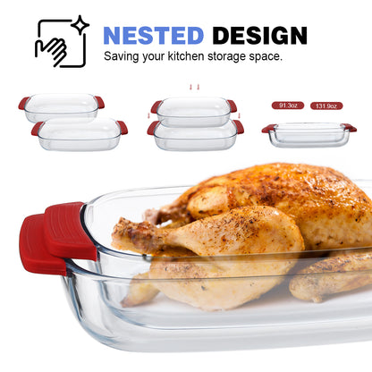 Delight King Baking Dish Set of 2 – Baking Dishes for Oven with Silicone Sleeves – Heat-Resistant Borosilicate Glass Baking Dish – Rectangle Glass Bakeware for Casseroles, Lasagna, Desserts