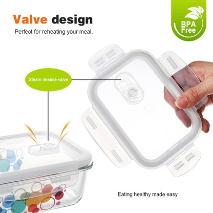 Delight King 8-Pc Glass Storage Set: Airtight, Leak-Proof Food Containers - Microwave Safe, Dishwasher Safe, Assorted Sizes 12.5-50.7oz