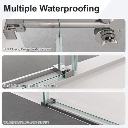 Frameless Single Sliding Shower Door With Clear Tempered Glass