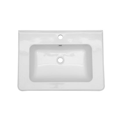 Rectangular Single Vanity Top With 1 Faucet Hole And Overflow, 28 X 19" - White