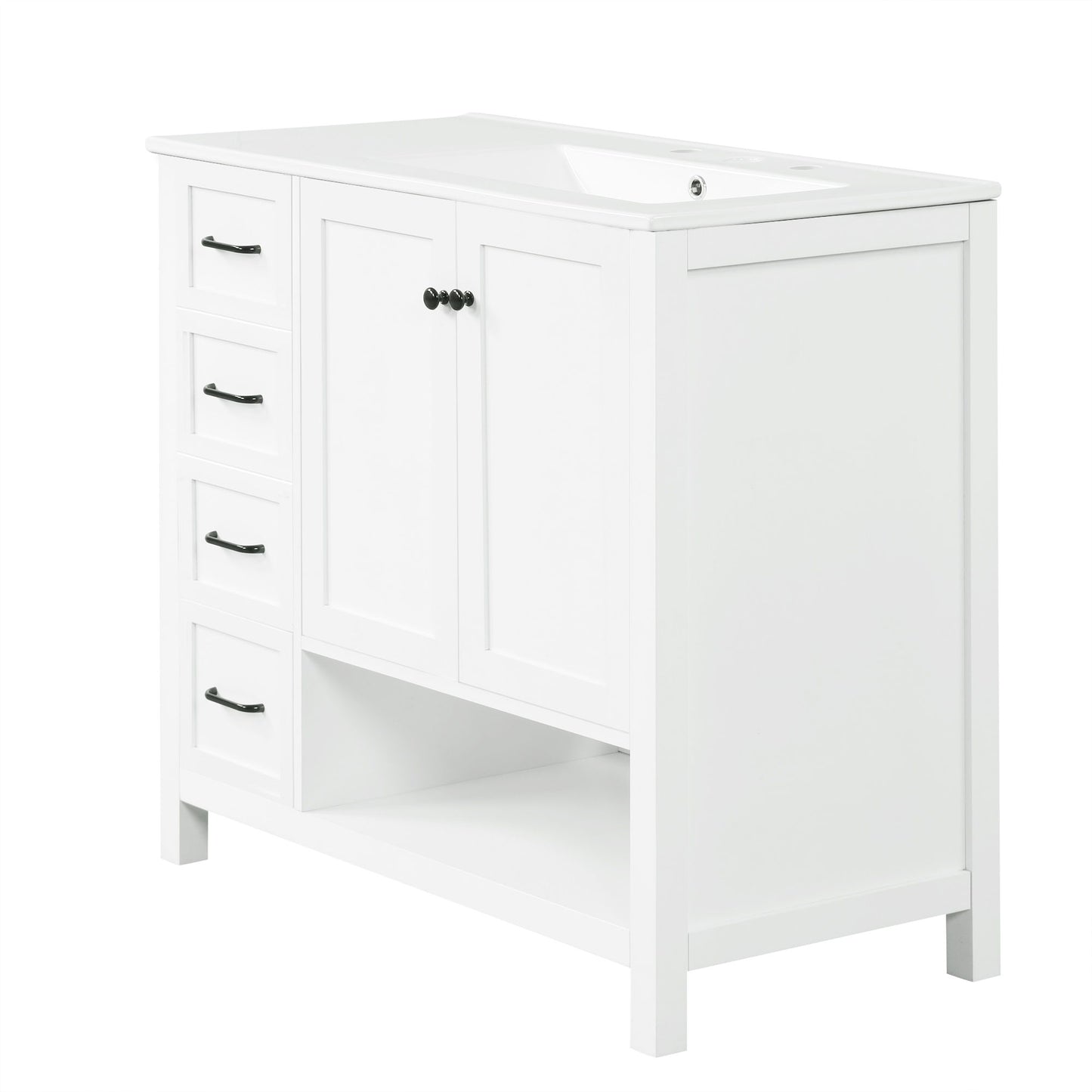 Bathroom Vanity With Sink Top, Bathroom Vanity Cabinet With 2 Doors And 2 Drawers, Open Shelf