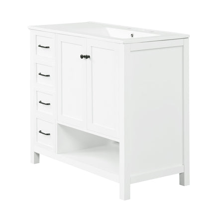 Bathroom Vanity With Sink Top, Bathroom Vanity Cabinet With 2 Doors And 2 Drawers, Open Shelf