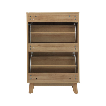 Entryway Shoe Cabinet With Flip Down Storage, Ultra Thin Freestanding Design For Home Use - Oak