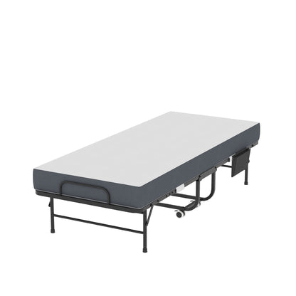 Twin Folding Bed With Memory Foam Mattress, Space Saving Rollaway Guest, On Wheels, Portable For Adults & Guests - Black