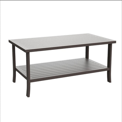 Rectangular Outdoor Coffee Table, 2 Tier All Weather Patio Table - Brown