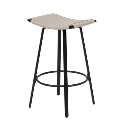 Counter Height Bar Stools Backless Handwoven Kitchen Dining Chairs With Round Footrest (Set of 2) Weaving Pub Stoo - Creamy White