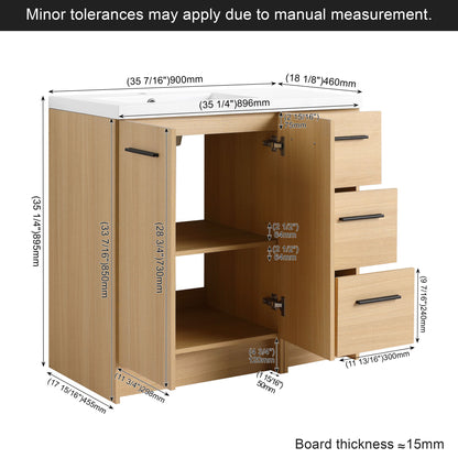 Freestanding Bathroom Vanity Set With Tall Linen Cabinet, 3 Drawers And Large Storage, Single Sink