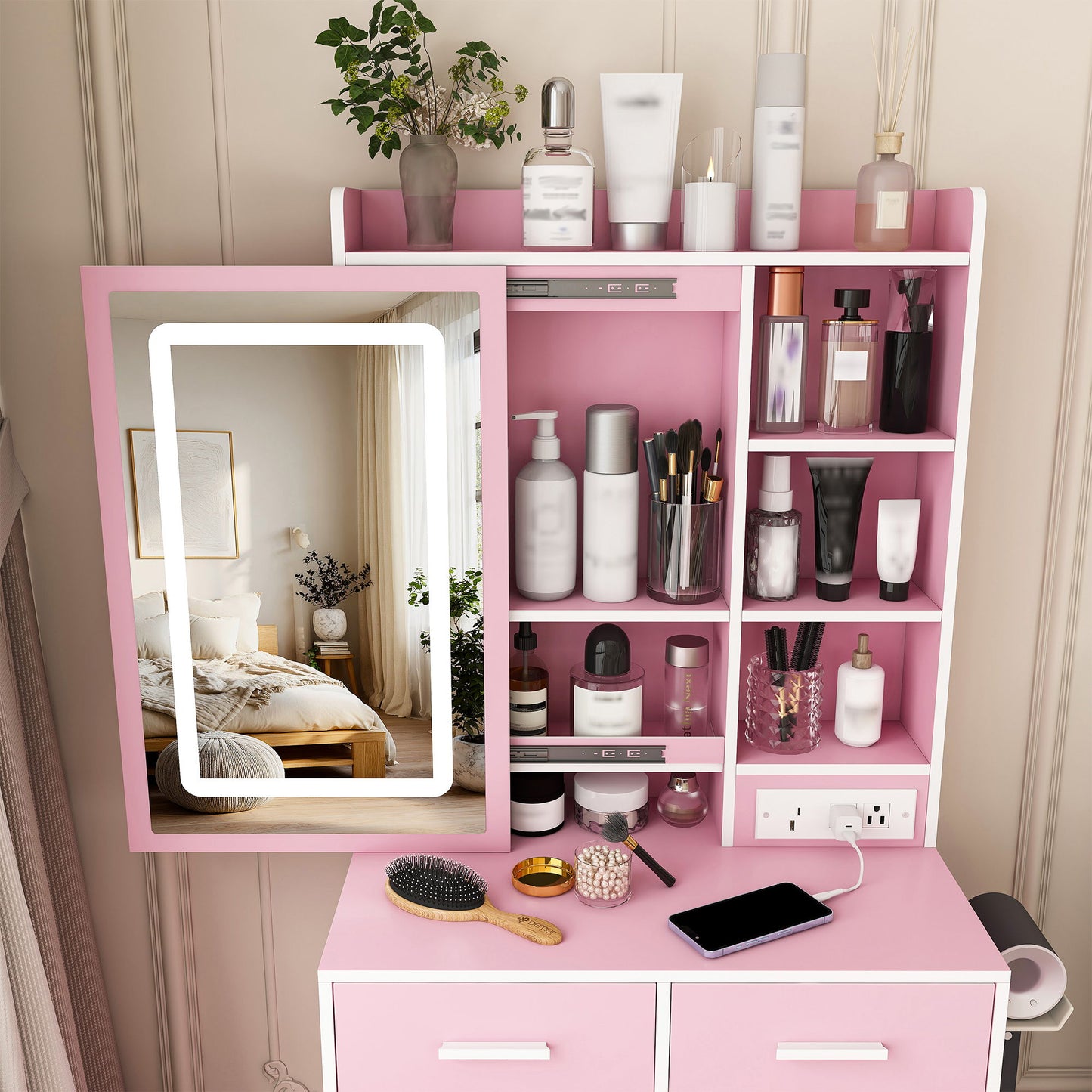 Small Makeup Vanity Desk With Adjustable LED Lights