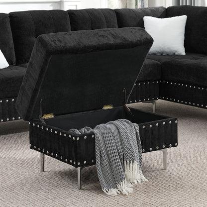 L-Shaped Sectional Sofa With Chaise And Storage Ottoman, Includes 2 Pillows