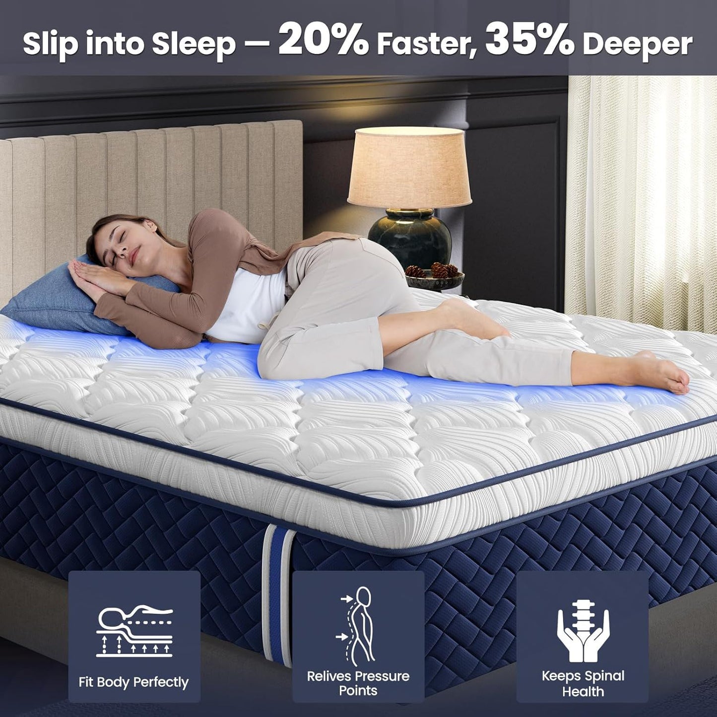 Rresta Hotel Collection - 12" Medium Firm Hybrid Mattress With 5 Zone Support For Back & Hip Relief, Fiber Free, Certipur Us Certified