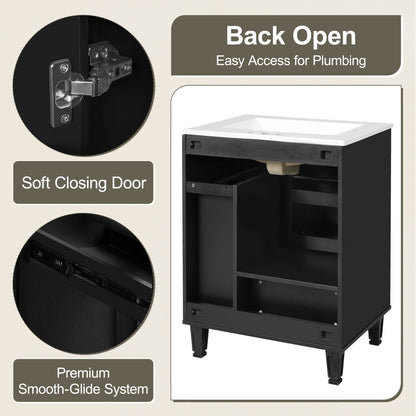 Bathroom Vanity With Sink, Deep Drawer And Pull Out Basket, Rectangular Design - Black