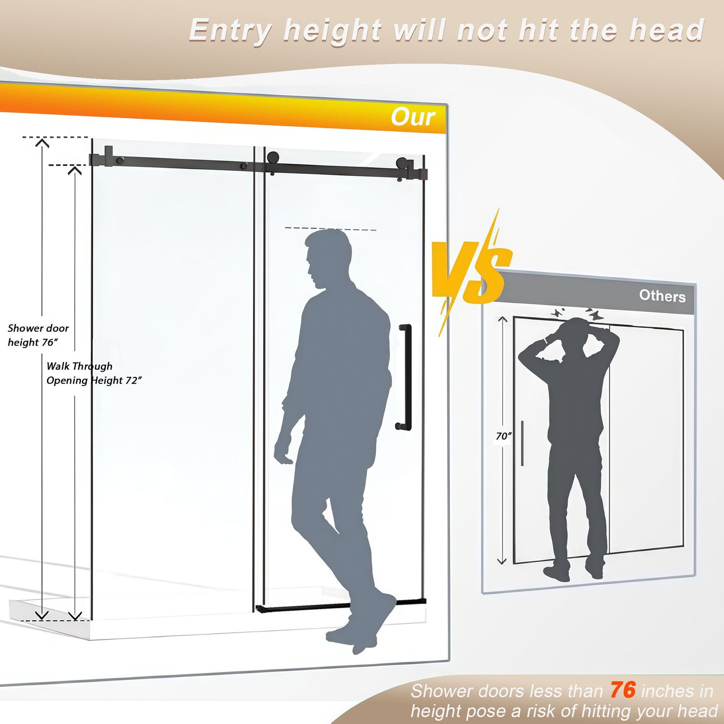 Frameless Single Sliding Shower Door, Square Tube Track