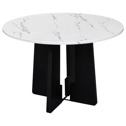 5 Piece Round Dining Table Set, Dining Table And 4 Upholstered Chairs For Dining Room, Kitchen Room, Living Room - White / Gray